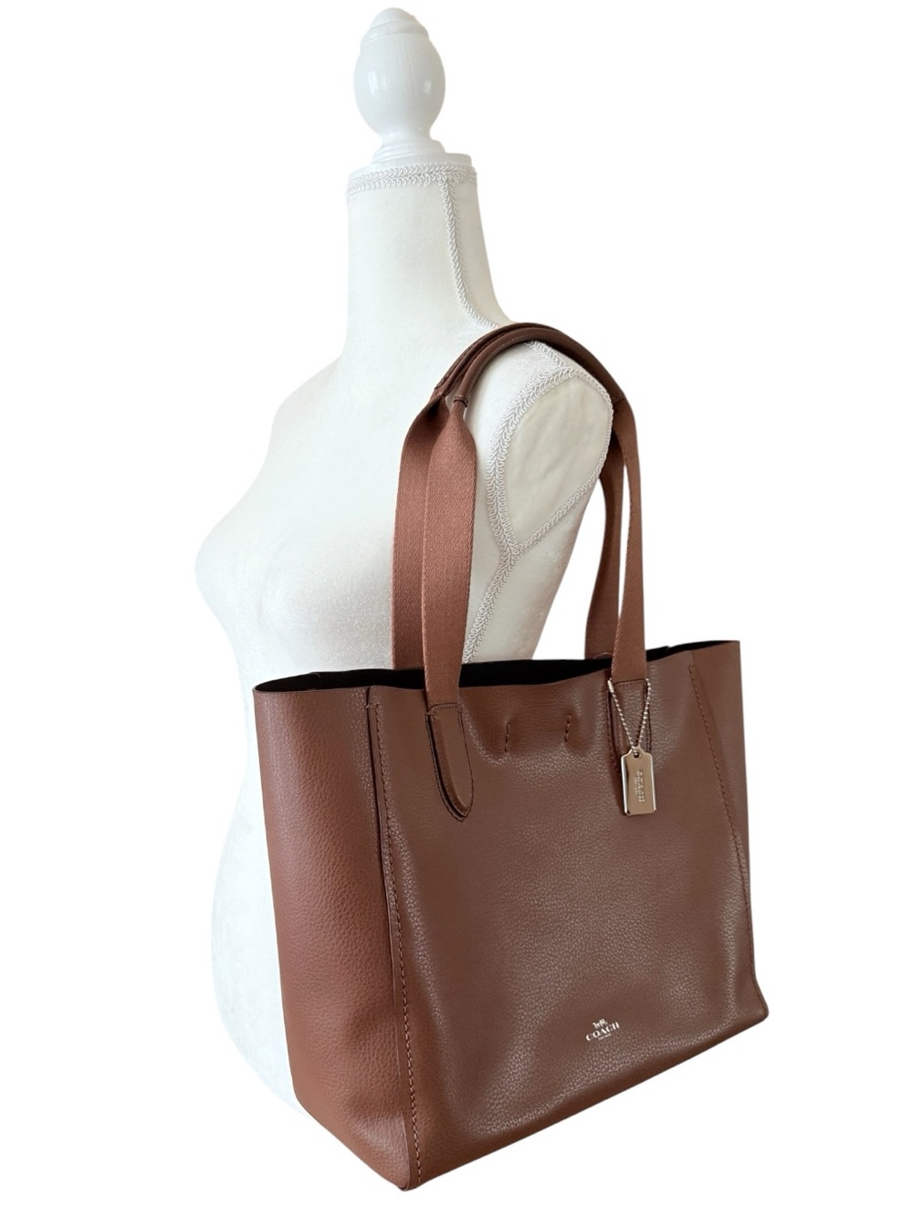 Coach Derby Tote Pebble Leather Saddle Black